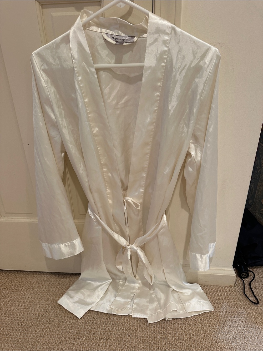 Morgan Taylor Ivory Satin Kimono Robe with Tie